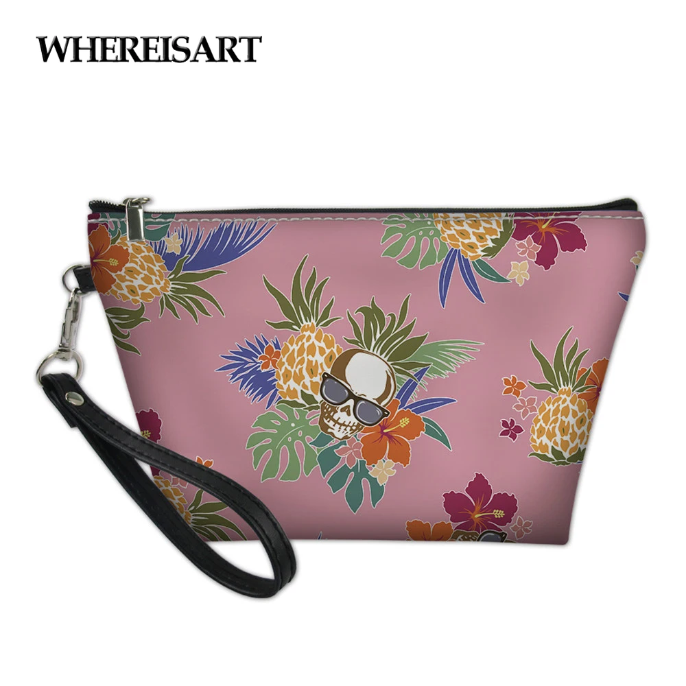 

WHEREISART Tropical Pineapple Pattern Women's Travel Organizer Toiletry Makeup Bags Female Portable Beauty Makeup Package