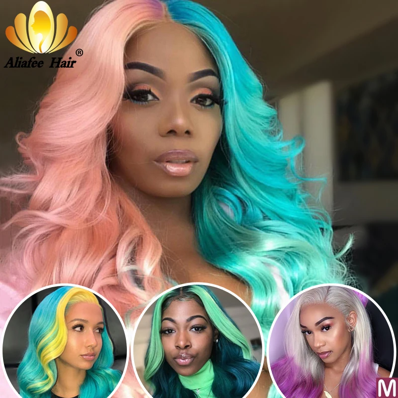 

Aliafee Ombre Wig 13x4 Lace Front Wig With Baby Hair Malaysia Remy Body Wave 150% Lace Front Human Hair Wigs For Black Women