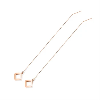 

Simple Long Tassel Stud Earrings For Women Girls Party Bridal Jewelry Fashion Gold Color Stainless Steel Rhombus Ear Line