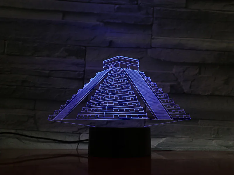 Здание Mayan Пирамида 3D питание многоцветная с пультом дистанционного управления для прикроватной декоративной светодиодной ночной лампы Ночник Лампа батарея
