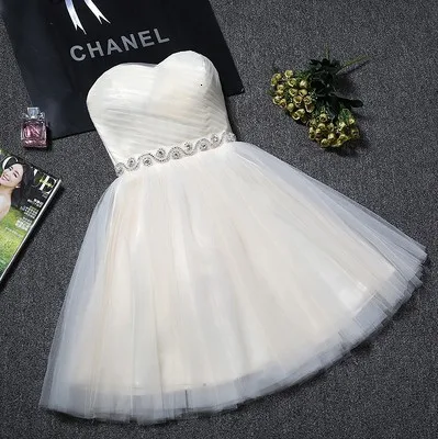 BacklakeGirls Vestidos Tul летнее короткое выпускное платье без бретелек с v-образным вырезом Мини платье для выпускного вечера - Цвет: champagne