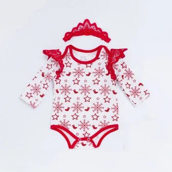 

Baby Girls Lace Ruffles Romper Xmas Long Sleeves Outfits Clothes Baby Clothing 2PCS/Set Newborn Baby Rompers Christmas Toddler