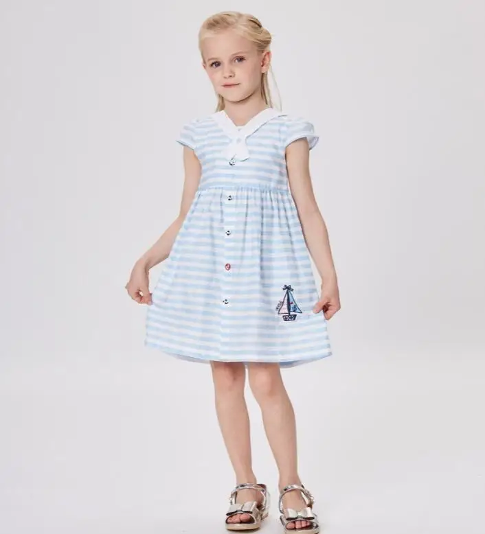 Летнее платье для девочек г.; праздничные хлопковые платья-пачки в полоску с бантом для маленьких девочек; детское платье; одежда для детей;