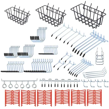 

135PCS Pegboard Kit, 1/8 and 1/4 Inch Pegboard Hooks Assortment, Pegboard Bins, Metal Hooks for Hanging Storage