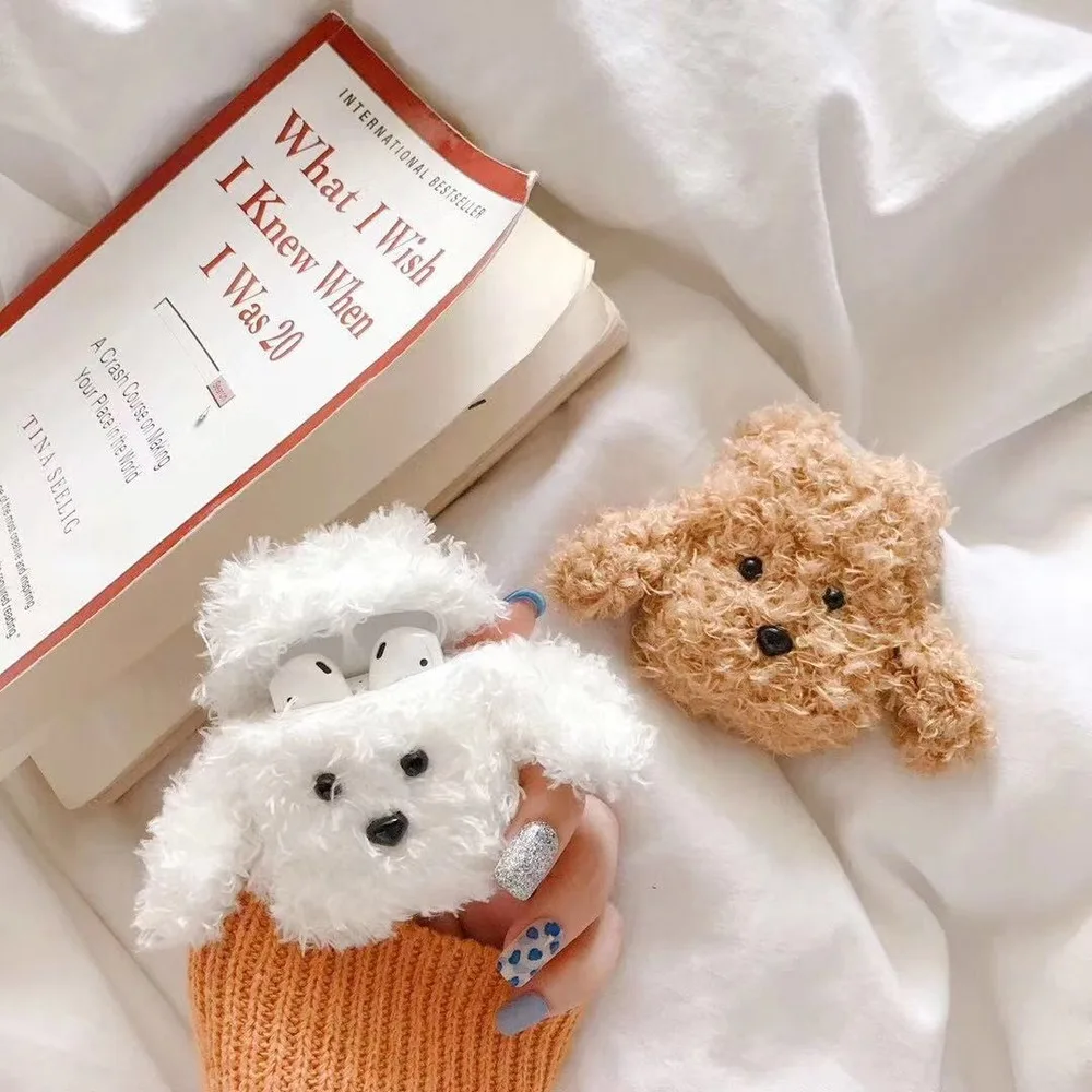 

Cute Fluffy Bluetooth Earphone Case for AirPods Cover Teddy Dog Plush Protective Cover for Apple Air Pods Headphone Earburd Case