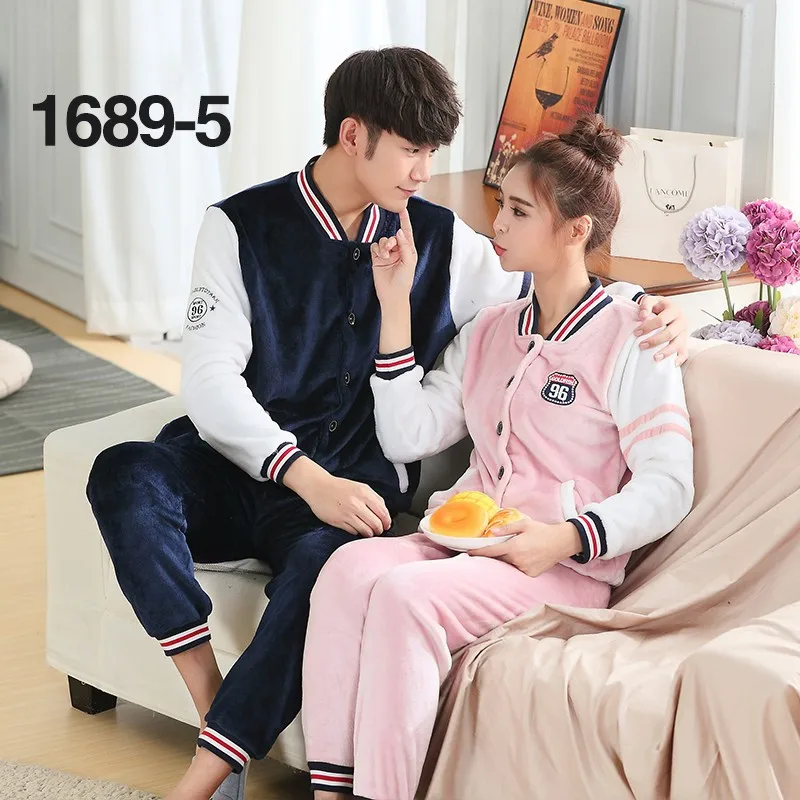 

Pajamas Autumn & Winter Couples Mink Cashmere Two-Piece Set Cardigan Spring And Autumn Long Sleeve Casual Sweet Home Wear