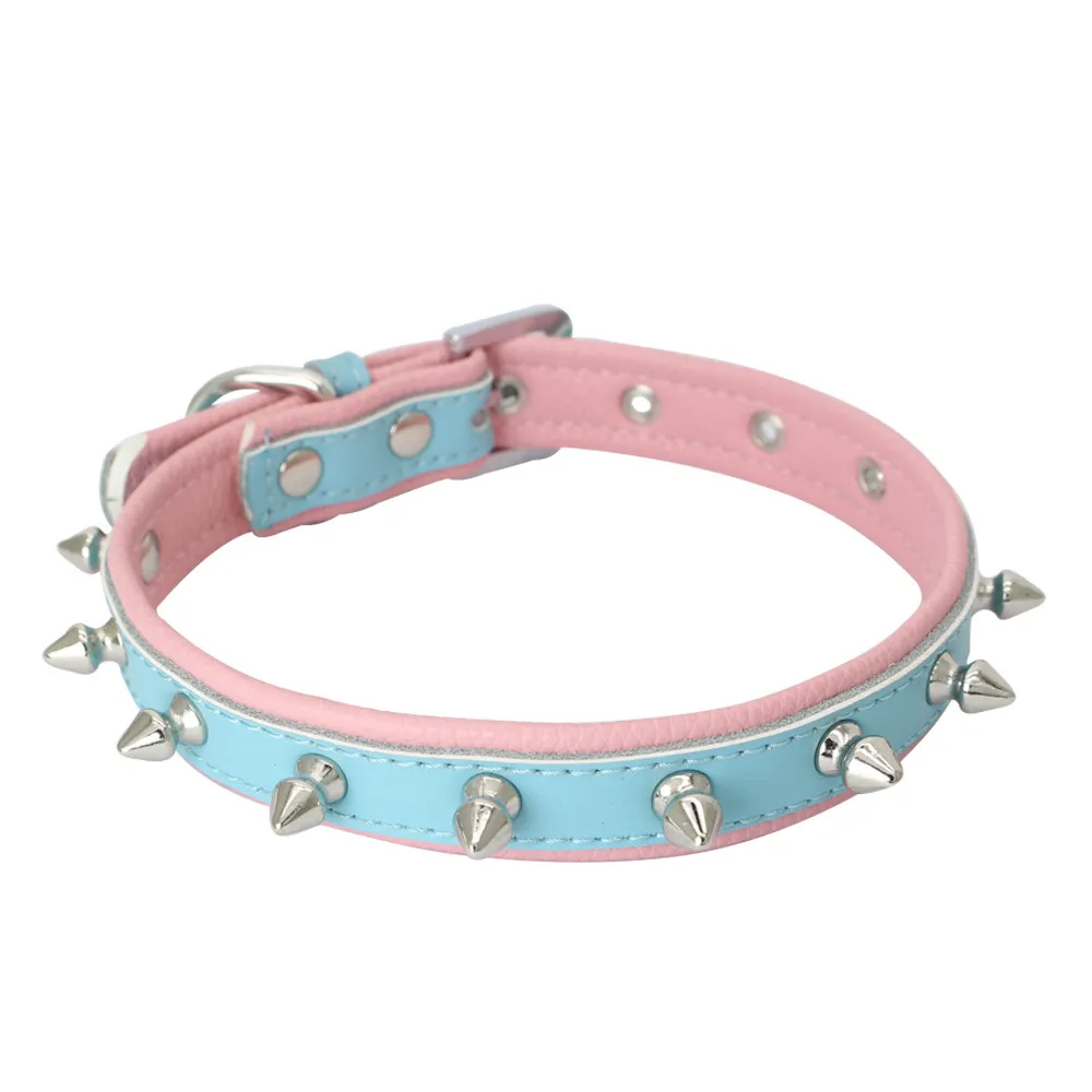 Rivets Dogs Bicolor Collars Genuine Leather Collar for Small Medium Large Dogs Pet Products Dog