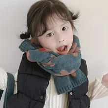 Children Scarf Fashion Girls Cute Flower Print Scarf Knitted Winter Warm Neck Girls Scarf