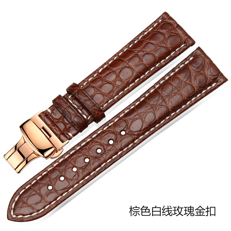 Brown2 Rose Whatch ремешок из кожи аллигатора с пряжкой-бабочкой для мужчин и женщин мягкий удобный водонепроницаемый низ черный коричневый 12 14 16 18 20 мм - Цвет ремешка: Brown2 Rose