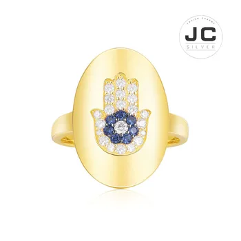 

New Fashion Charms Sterling Silver Original Copy Jewelry,Yellow Silver Lucky Hand Ring For Women With Mono Logo Zircon Gift Box