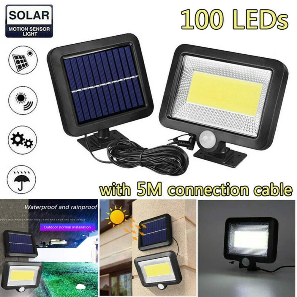 COB 100LED солнечная лампа датчик движения Водонепроницаемый Открытый Путь ночного освещения горячая новинка