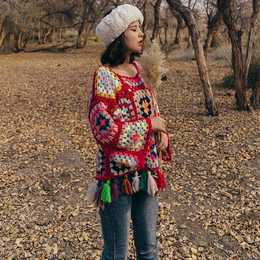 teelolina pulôver para mulheres de malha tricotada suéter feminino com franja borla outono