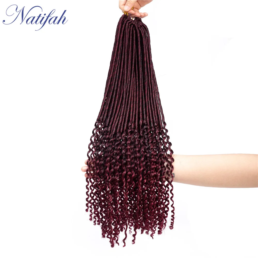 Natifah Goddess Faux locs Curly синтетические вязанные косички для наращивания волос, кудрявые концы, 18 дюймов, 20 корней/упаковка, 3 вида цветов, черный, красный, коричневый