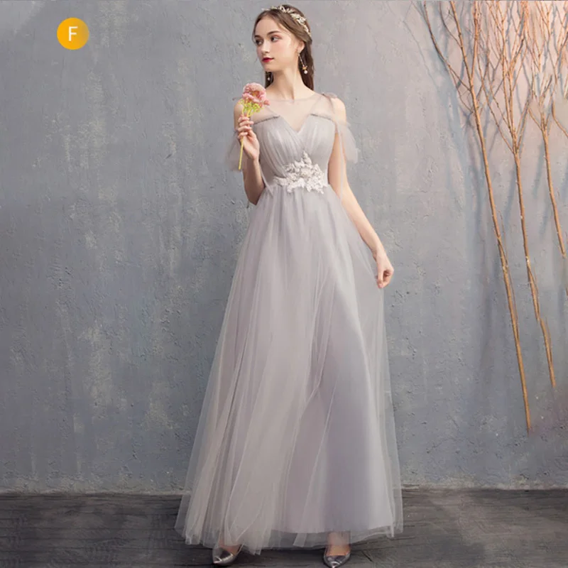 F Grey Ankle Length ТРАПЕЦИЕВИДНОЕ ПЛАТЬЕ подружки невесты; розовое Тюлевое платье; Vestido de Fiesta; Элегантное Длинное платье; Robe de Soiree; торжественное платье для выпускного вечера; TS-004 - Цвет: F Grey Ankle Length