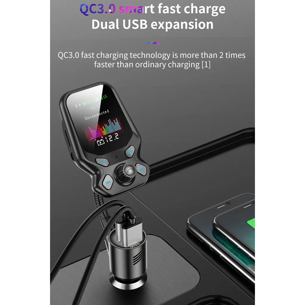 Fm-передатчик Bluetooth радио передатчик адаптер Bluetooth MP3 автомобиль 1.77in цветной экран QC3.0 сенсорная кнопка музыкальный плеер