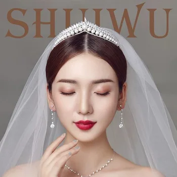 

FORSEVEN Wedding Tiaras mujer Shining Crystal Pearls Birthday Crowns Bride Noiva Bridal Veil Headwear Headbands for Women Girls