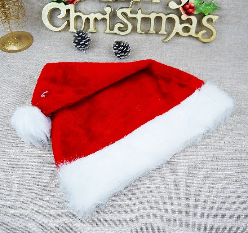 60 шт., красная плюшевая шапка Санты для взрослых, Рождественская шапка, толстая зимняя теплая плюшевая шапка Санты, рождественские украшения WB1250