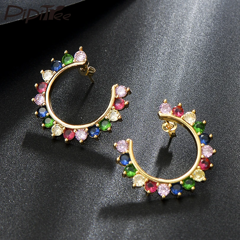 

Pipitree Beautiful Shiny Multi Cubic Zirconia Crystal Loop Earrings Copper CZ Round Circle Earrings for Women Hoop Jewelry