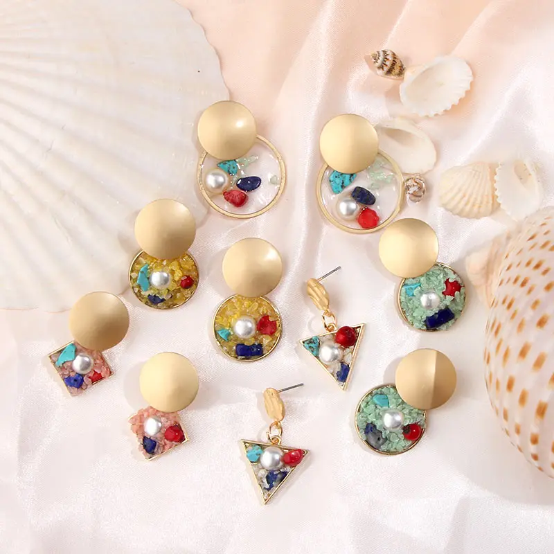 

Flatfoosie New Korean Transparent Earrings 2019 for Women Resin Pearl Stone Flower Dangle Earring Brincos Geometric Jewelry Gift