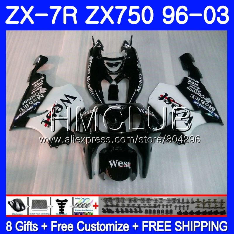 Средства ухода за кожей для KAWASAKI NINJA ZX750 ZX 7R Черный Запад 1997 1998 2003 11JK. 13 ZX 7 R 750 CC ZX-7R ZX7R 96 97 98 99 00 01 02 03 обтекатель - Цвет: No. 1