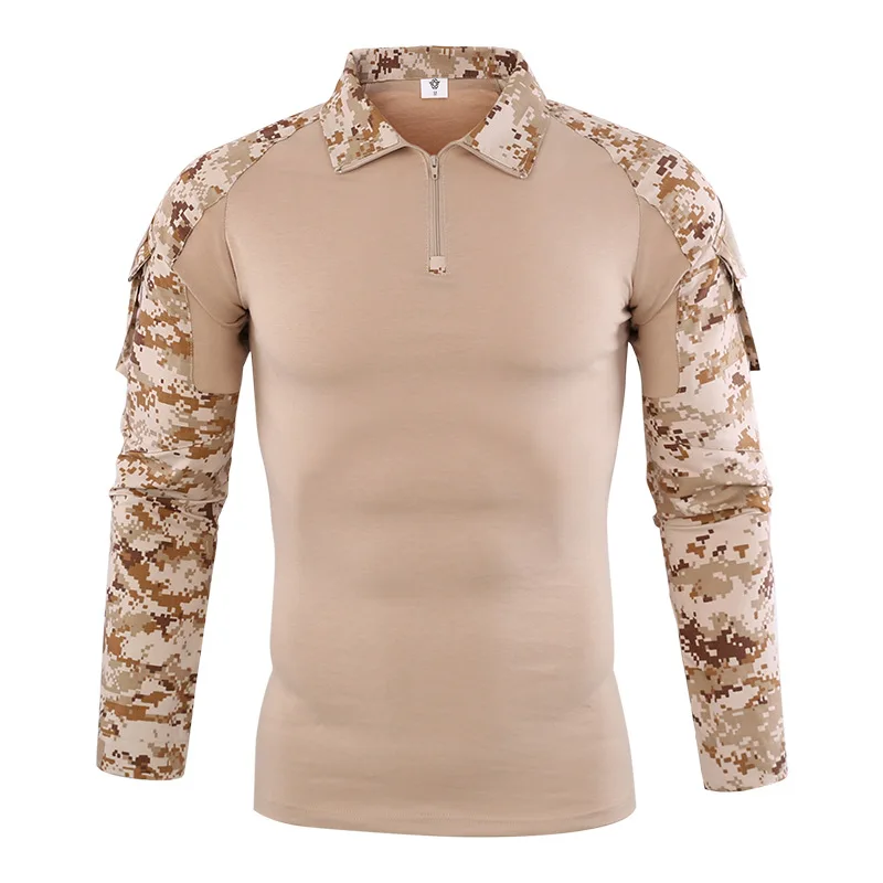 Men's Tactical Military Combat Shirt Breathable Army Assault Camo Long Sleeve T Shirt Outdoor Sports Camouflage Hunting Uniform