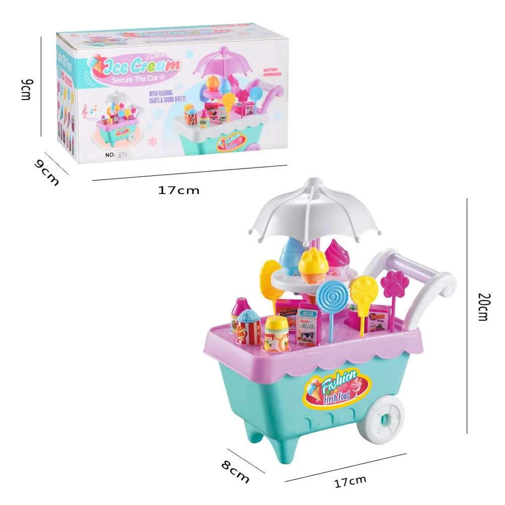 Simulation Small Ice Cream Carts Girl Mini Candy Cart Shop pretend play Supermarket Children's Toys Playing Home
