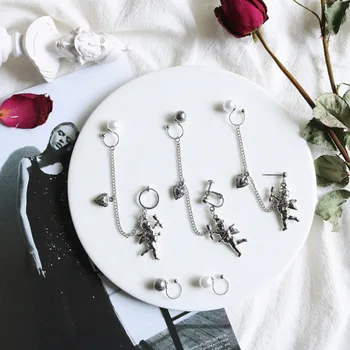 

Fashion Retro Gothic Beauty Pearl Angel Cupid Heart Shape Long Chain Geometric Drop Earrings For Women Egirl Jewelry Wholesale
