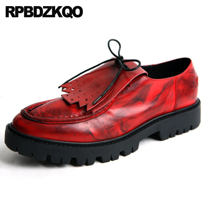 Spring Summer Tassel Nice European Fashion Oxfords Platform Creepers Cow Leather Runway Red Italy Chic Shoes Brand Famous Men | Обувь