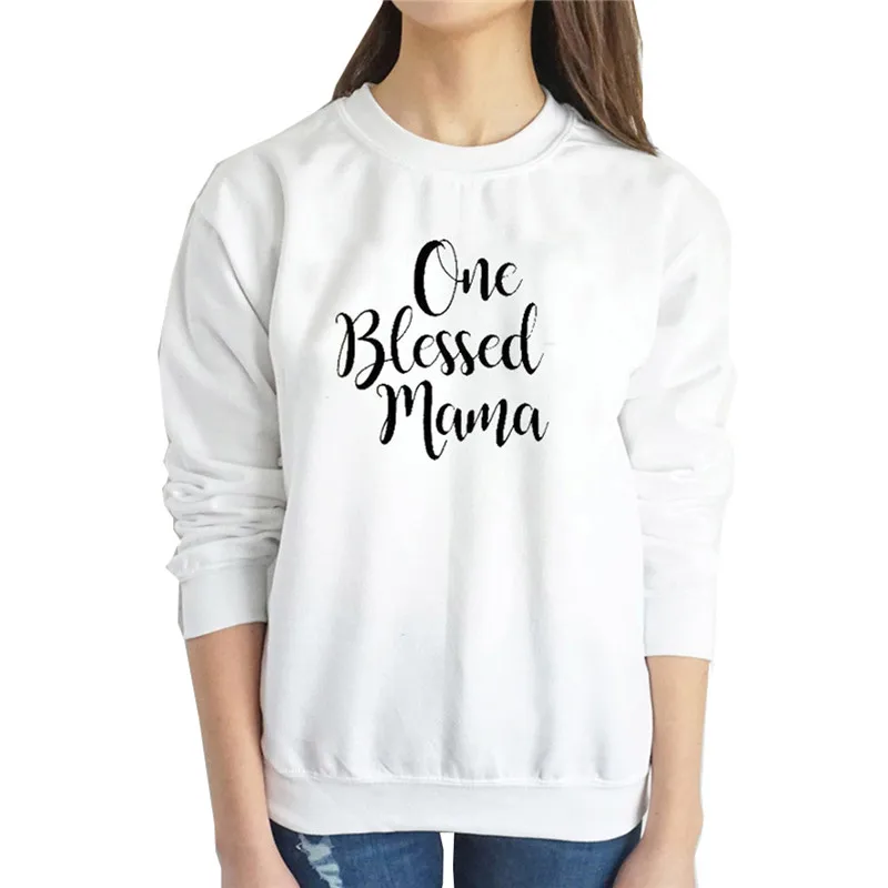 One Blessed Mama с буквенным принтом Kpop толстовки для женщин с круглым вырезом и длинным рукавом свитер в Корейском стиле пуловер уличная женская теплая верхняя одежда