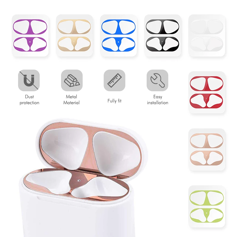 Металлическая защитная наклейка от пыли для Apple AirPods 1 2 чехол корпуса аксессуары