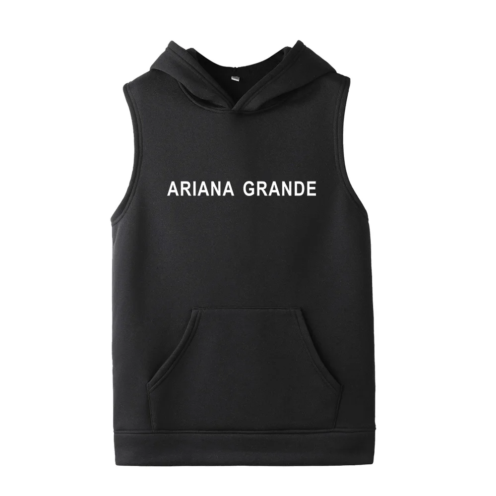 Летние мужские и женские толстовки без рукавов с капюшоном и карманом Ariana Grande, флисовая уличная одежда, топы унисекс - Цвет: black4