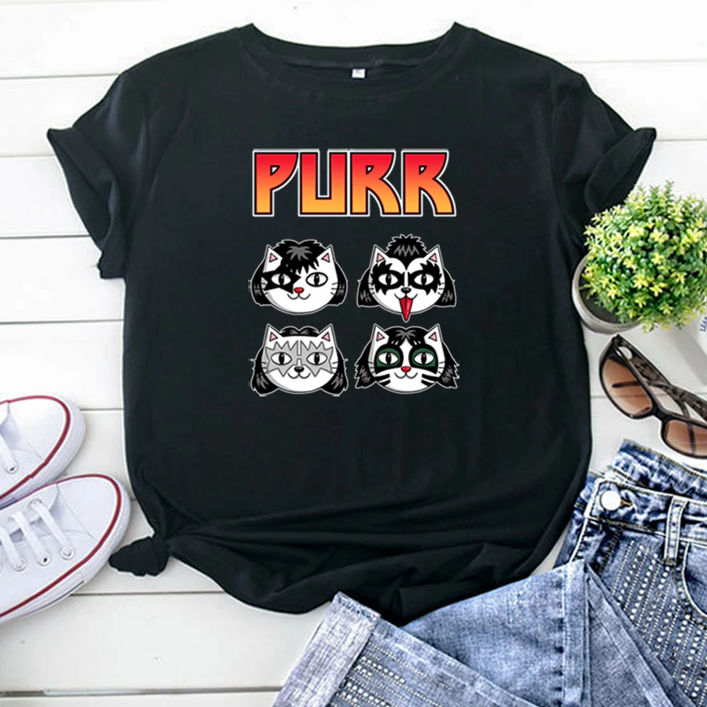 Four Cats With Different Hairstyles Print Woman T-Shirts Solid Color Fashion Tshirt For Women Hip Hop Harajuku Women'S Shirts