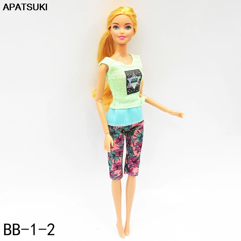 Abiti Per Bambole Di Moda Per Abiti Per Bambole Barbie Canotta Verde E Pantaloncini Floreali Yoga Sport Wear 1/6 Accessori Per Bambole Per Case Delle 