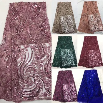 

royal blue Sequin Embroidery French Mesh Lace Latest African Laces 2019 sequins Beaded Onion Dress Tulle Net Lace Fabric