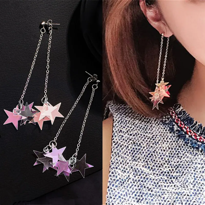 

Cute Long Stars Earrings Fashion Jewelry Korean Wild Sequins Earring Female Pentagram Statement Earrings Wholesale