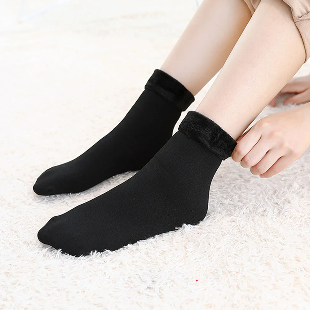 1Pair Women Home Floor Plus Thick Velvet Socks Warm Nude/Black Socks Winter NEW 