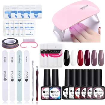 

UR SUGAR Nail Set UV LED Lamp Dryer With 6pcs Nail Gel Polish Nail Drill Remover Pedicure Kit Soak Off Tools Set