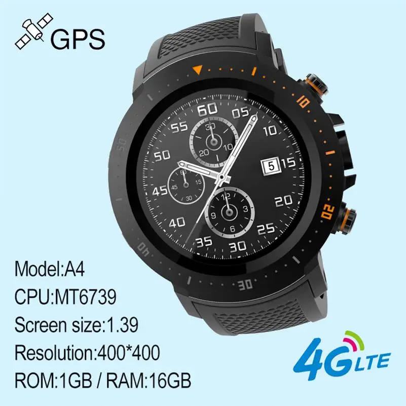 696 4G спортивные Смарт-часы A4 Android 7,1 WiFi фитнес-трекер сердечного ритма gps Смарт-часы для мужчин и женщин - Цвет: Black