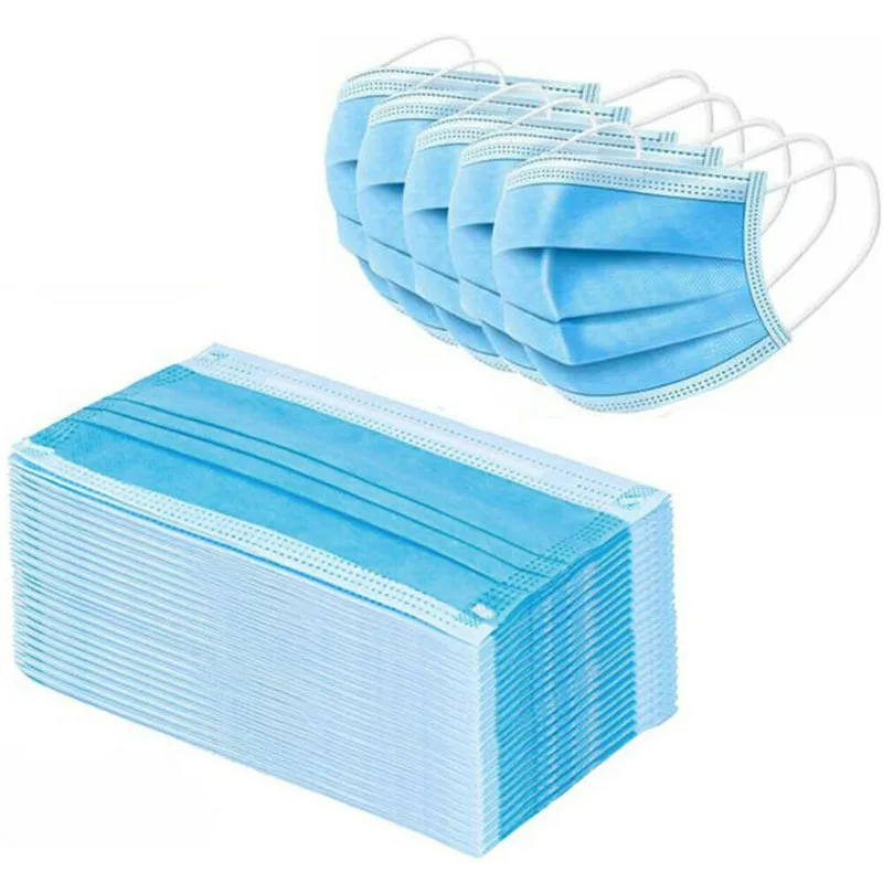

50PCs Disposable Face Mask Dust-Proof 3-Ply Nonwoven Fabric Anti-Dust Mask Blue White Mouth Masks Wholesale