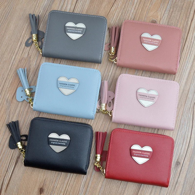 

Small purse women's short zipper tassel love new Korean Student Wallet small mini key zero wallet