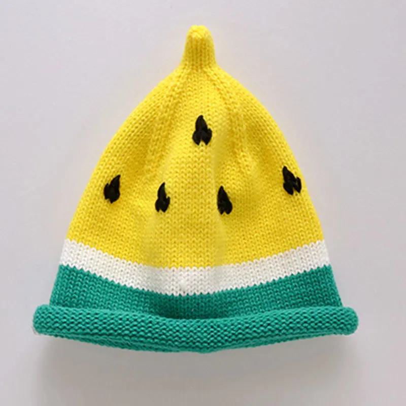 Вязаные шапки ручной вязки Для детей от 0 до 3 лет, детская Милая арбузная шляпа, осенне-зимний свитер, шапка, теплая Кепка