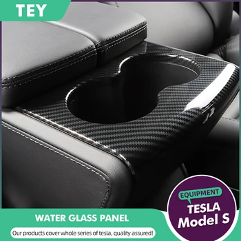 

TEY Tesla model S X real carbon fiber water cup holder decorative sequins and Rear exhaust air sticker modified