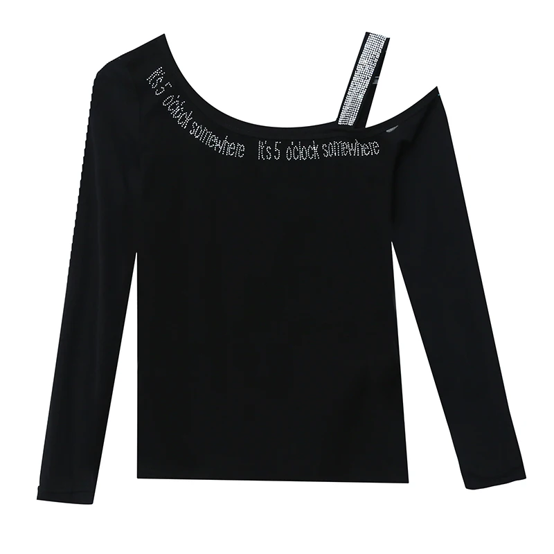 2020 Autumn New women tops Fashion long sleeve sexy off the shoulder women t-shirt hot drilling Elegant slim women clothing