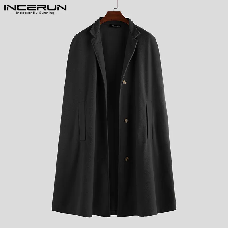 Зимний мужской плащ, пальто, однотонный плащ из искусственного флиса, Тренч, модная уличная одежда, повседневные куртки со стоячим воротником, пальто, S-5XL INCERUN