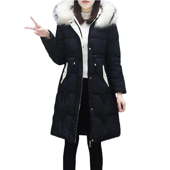

Winter thick warm Down cotton Jackets Plus size Women long Cotton-padded Jacket casual hooded fur collar Down Jacket Parkas 1044