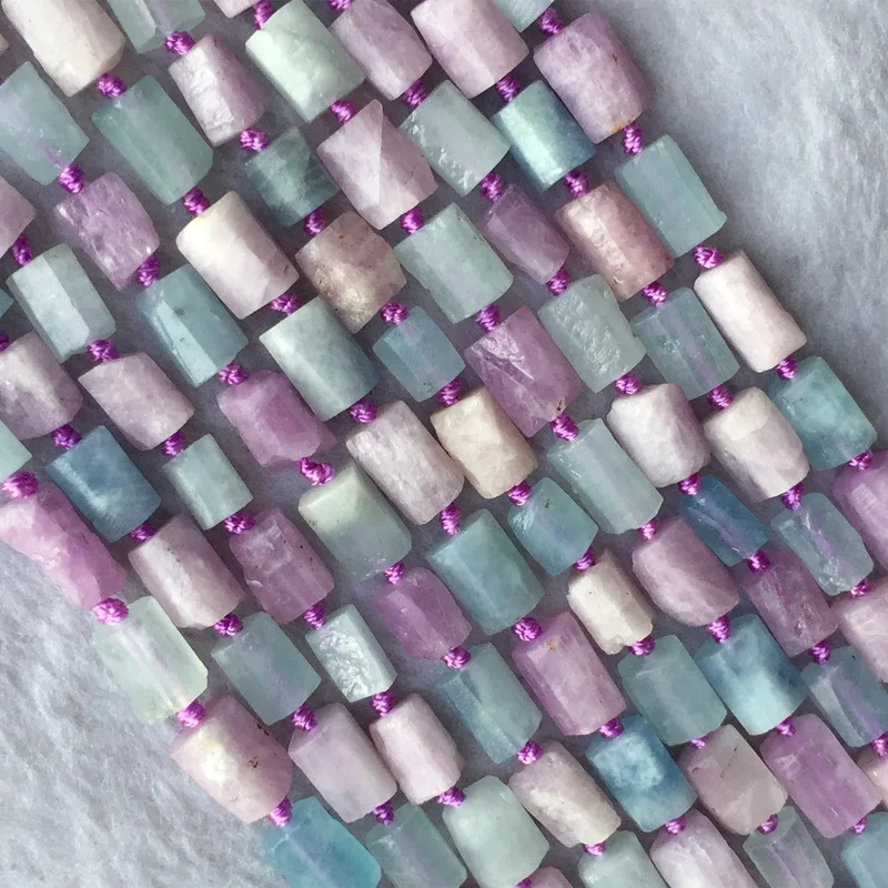 

2 Strands Natural Genuine Raw Mineral Blue Aquamarine Purple Kunzite Nugget Free Form Loose Rough Matte Faceted Beads 6-8mm