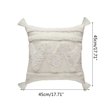 

Nordic White Throw Pillow Case Wave Striped Tufted Textured Tassel Cushion Cover N1HF