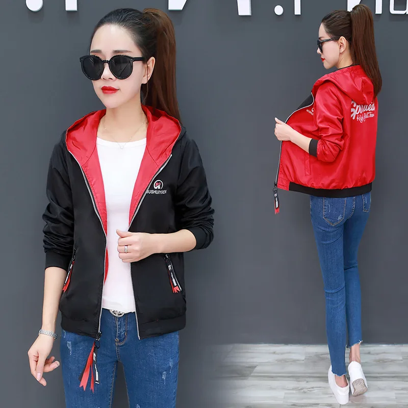 

4XL New Autumn Wear on Both Sides Jacket Women Zipper Thin Baseball Uniform Bomber Jacket Long Sleeve Wide-Waisted Coat Outwear