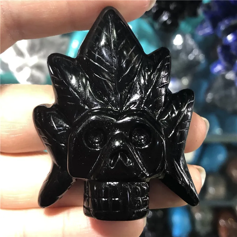 obsidian Натуральный кристалл резьба по камню индийский главный череп, медитация рейки, домашнее украшение - Цвет: obsidian
