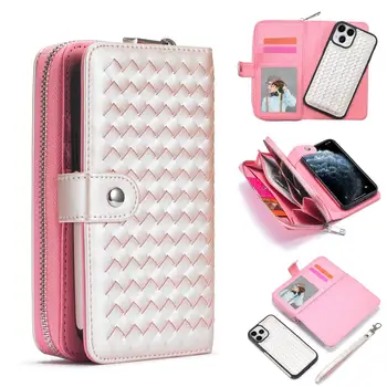 

10PCS wholesale For Samsung Galaxy Note 20 Ultra case Zipper Purse Bags Handbag Removable Pouch Flip Card Back Cover Zipper BRG